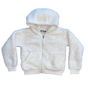 EUC North Face Teddy Jacket Hooded Cream Off White Faux Fur Pockets Size 4T